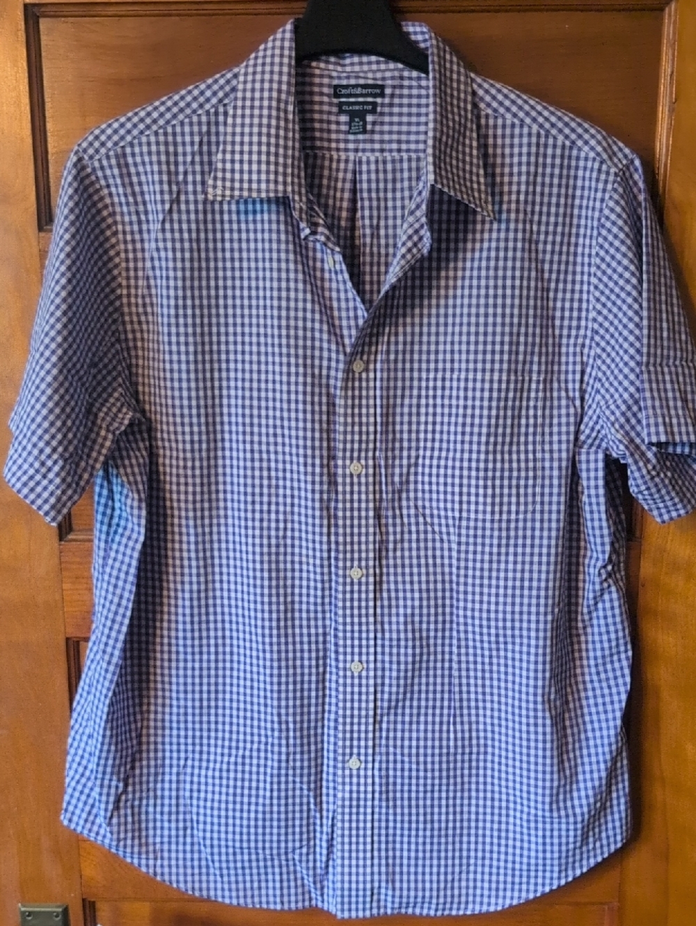 croft & barrow Blue and White Gingham Short-Sleeve Button-Down Shirt